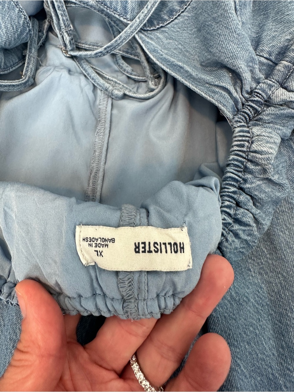 Hollister Light Wash Denim Drop Waist Mini Dress Romper XL Y2K Coquette Babydoll - Picture 9 of 10